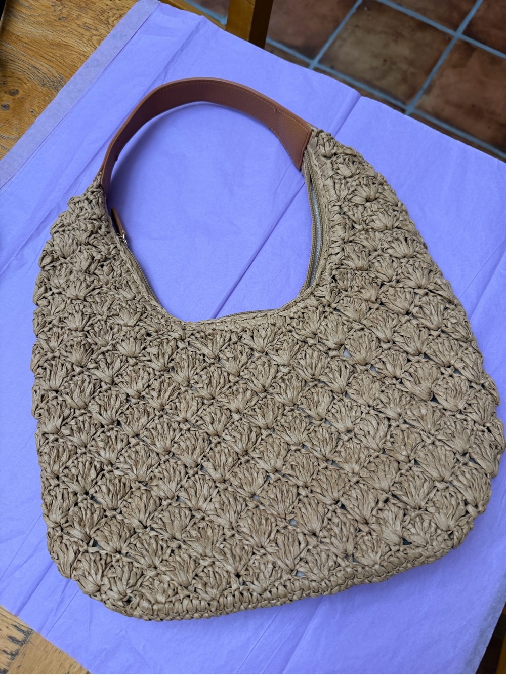 LC Lauren Conrad Woven Hobo Bag — Brown with Tan Strap